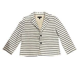 ANN TAYLOR PETITE cream and black striped blazer